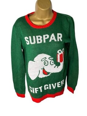 Norther Pole Crewneck Sweater Novelty Ugly Christmas Green XS